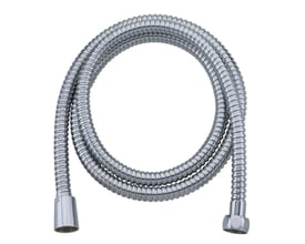 Nicobelli bruseslange på 3 meter med blank, forkromet overflade og synlige tilslutninger i begge ender.