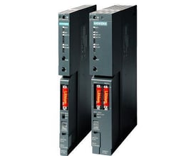 Siemens SIMATIC S7-400 PS405 strømforsyning med batterier, 24/48/60V DC indgang og 5V DC/10A udgang.