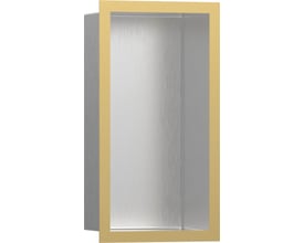 Hansgrohe XtraStoris Individual vægniche i messing med en indvendig overflade af børstet rustfrit stål og en ydre ramme.