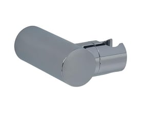 Vægmonteret håndbruserholder i skinnende krom, med en rund ende og en justerbar holder til bruserhovedet.