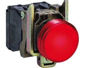 Schneider Electric rød LED signallampe til ATEX miljøer, 24-120VAC/DC, Ø22 mm monteringsdiameter og med en plai linse.