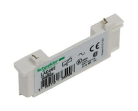 Schneider Electric RC-LED modul til 50-127V AC, passer til Serie D og F, hvidt plast med mærkat og CE-godkendelse.