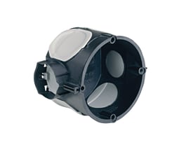 Kaiser UP-PLUS installationsdåse til indmuring, model Ø60 D46, med lufttætte membraner og skruehuller, set fra siden.