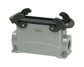 Procon sokkelhus B16, 68mm højt, lavet af pulverlakeret aluminium med 2xM25 forskruninger og sorte låsebøjler.