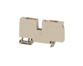 Weidmüller forsyningsklemme Alo 6 i beige, 6mm² med push-in tilslutning, der viser dens kompakte design på 9mm bredde.