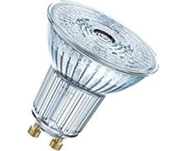 Ledvance LED PAR16 pære på 2,6W/827 med GU10 fatning, viser de to messingben til montering.