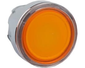 Schneider Electric lampetrykhoved Ø22 mm i metal med plan orange front, designet til LED-lys.