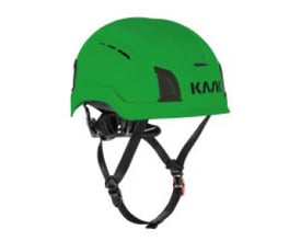 Grøn Kask Zenith X Max Air sikkerhedshjelm set fra siden med sorte detaljer og sort hagerem.
