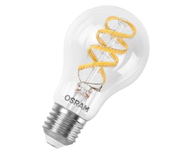 Ledvance Osram Smart+ Matter LED-pære med klar standardform, synlig spiralformet lyskilde og E27-fatning.
