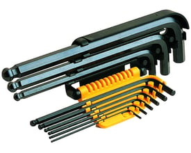 Ironside unbrakonøglesæt med 9 lange nøgler med kugle i orange foldbar holder, størrelser 1,5–10 mm.