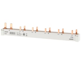 Siemens SENTRON 5ST3 PIN samleskinne til 16mm² kabler, vist fra siden med tydelige L1 og N markeringer.