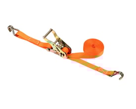 Orange surring med skralde og krog, 6 meter lang og 35 mm bred, med en maksimal belastning på 2500 kg, på hvid baggrund.