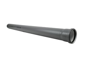 Gråt ht-pp (Amax Pro) afløbsrør med muffe, Ø40 x 2000 mm, liggende på hvid baggrund med let skygge.