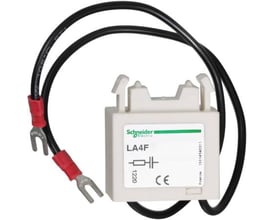 Schneider Electric TeSys F RC-LED dæmpemodul til LC1F, 127-240 VAC, med tilslutningskabler og gaffelterminaler.