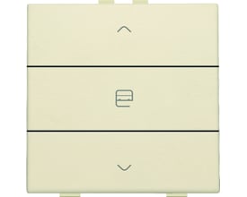 Niko motortryk i creme med op- og nedpile samt et stiliseret ikon for et lukket system.