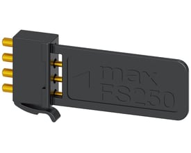 Siemens SLC adapter 3VA9 COM060, 24V til 3VA2 MCCB med gyldne stik og mærket '1 max FS250'.