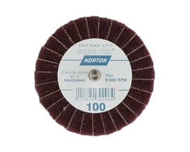 Norton Bear-Tex lamelslibevift på 60 x 30 x 6 mm set forfra med røde slibeflapper og mærkat.