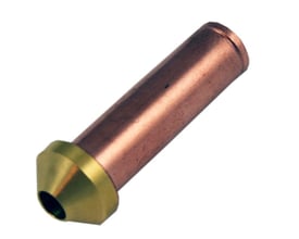 Dyseindsats nr. 4 til Alco TI-termostatventil med kobberfarvet cylinder og messingfarvet konisk ende, set skråt forfra.