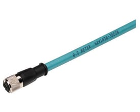 Siemens PROFIBUS M12 kabel med 2 M12 konnektorer, 1.5 meter, vist på hvid baggrund.
