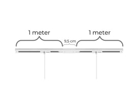 Nordtronic 2 meter Square lampeskinne til loft med midtertilslutning, vist med to 1 meter skinner og en 9,5 cm afstand.