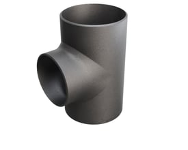 Grå P235GH tee med dimensioner 168,3/4,5 x 139,7/4 mm, fremstillet efter DIN 2615/EN 10253-2 standarden.