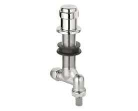 Grohe omstilling til vaskemaskine monteret i en køkkenbordplade, viser justerbarheden op til 50 mm og fedtkammer hovedstykket.
