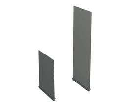 ABB faseskilleplader T4-T5, 200mm høje, 4-polede, vist i grå på hvid baggrund med én kortere og én længere plade.