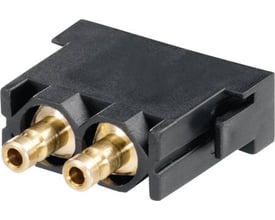 Weidmüller Han-Indsats, sort modular, pneumatisk, med to 2.5mm messingkontakter, set fra siden.