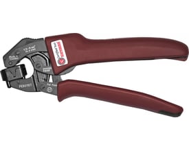 Elpress Pressetang PEB0110T til terminalrør i mørk rød, vist med mærkat 'Certified Tool Elpress' og specifikationer for AWG og mm².