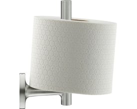 Duravit Starck T reserve papirholder i børstet stål med en toiletpapirrulle monteret på den lodrette holder.