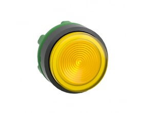 Schneider Electric ZB5AW183S lampetrykhoved, gult LED lys med riflet linse og grøn bagmontering.