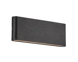 Nordlux Kinver 26 sort LED udendørs væglampe i aluminium og glas med lys der skinner op og ned.