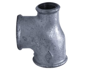 Unico galvaniseret tee fitting i støbejern med tre muffe-tilslutninger til rørgevind 1" og 1/2".