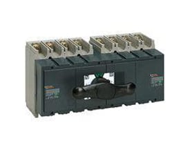 Schneider Electric Omkobler INS320, 4 polet med drejehåndtag og tydelig N/R markering i grå plast og metal.