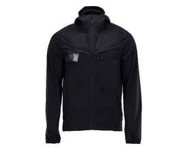 Mascot ULTIMATE STRETCH jakke i sort med tydelig ID-kortholder på venstre bryst og lynlås lukning.