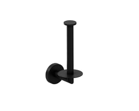 Enkel studio-præsentation af en mat sort Cosmic reservetoiletpapirholder, isoleret på en hvid baggrund.