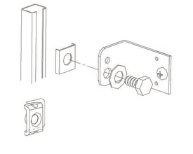 Illustration af Eatons 8 meter PE-skinnesæt, der viser C17x13 skinnen og tilhørende monteringsbeslag med bolt og fjeder.