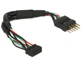DeLock USB 2.0 pin header kabel i sort, med 2,00 mm pin pitch og IDC20 stik til intern tilslutning.