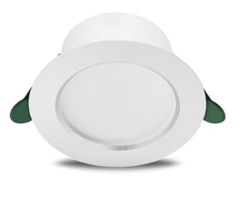 Philips Lighting Diamond Cut Ultra Efficient 80 indbygningsspot i hvid med rund front og grønne monteringsclips.