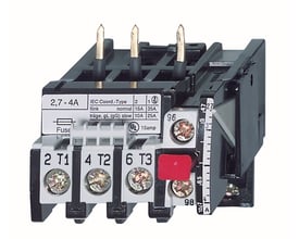 MTO Electric termorelæ U12-16E-K3, 0,8-1,2A med nummerering og skala til indstilling, vist på hvid baggrund.