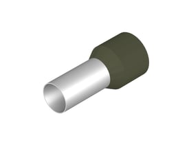 Weidmüller isoleret tylle, 50 mm², olivenfarvet, vist som 3D-model med fokus på konisk kabelindgang og plastkrave.