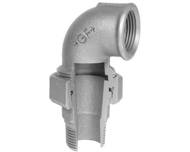Georg Fischer 90° galvaniseret vinkel union i støbejern, 2" x 2", med indvendigt og udvendigt gevind og konisk tætning.
