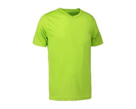 ID Identity T-shirt Yes i limegrøn til børn med V-hals og korte ærmer, fremstillet i åndbart svedtransporterende materiale.