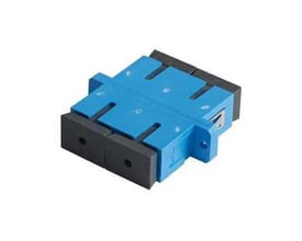 Lauritz Knudsen Actassi SC duplex fiberadapter i blå plast til OS1 og OS2 fibersystemer, viser monteringshuller.