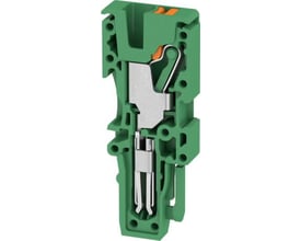 Weidmüller Stik APG 2.5 R GN i grøn med tydelig visning af den interne fjederterminal og PUSH IN teknologi.