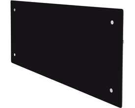 Adax Clea elradiator i sort glas med WiFi termostat, 600W, set fra siden med vægbeslag monteret.