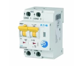 Eaton Gnistdetektor med indbygget kombirelæ, 25A C, 30mA, type AFDD2-25/2/C/003, monteret på DIN-skinne.