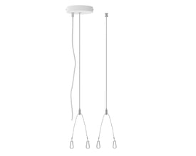 LEDVANCE Panel Surface ophængningskit i hvid med rund loftskappe, kabel og to wireophæng med karabinhager.