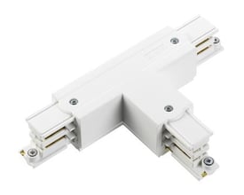 Hvidt Nordic Aluminium Global XTS 37-3 T-stykke til 3-faset skinnesystem, venstre udførelse, set skråt oppefra.