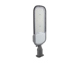 Grå SpectrumLED Streetos 2 gadebelysning med synlige LED-dioder og monteringsfod, 555 mm og 100 W.